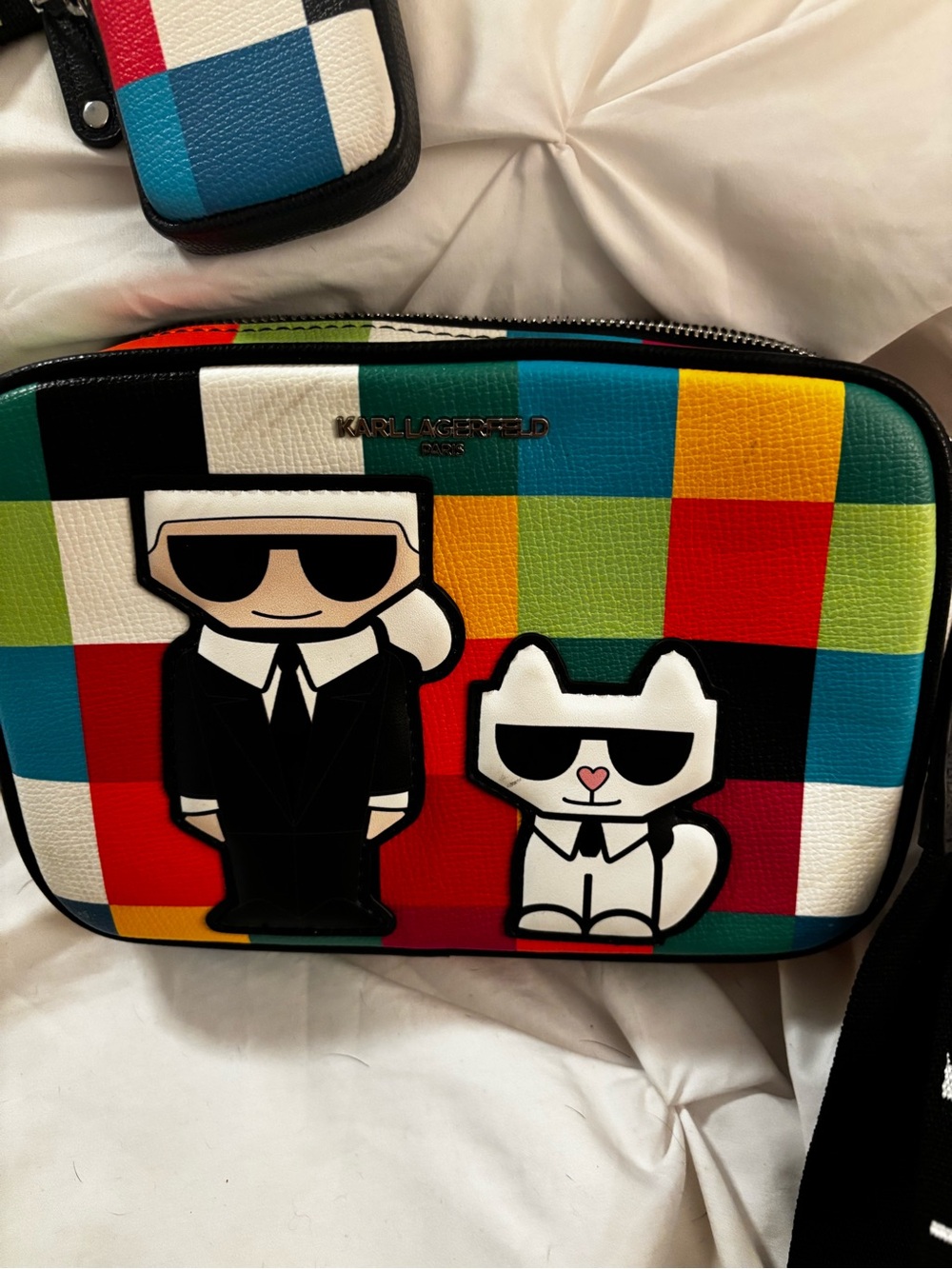 Karl Lagerfeld Multicolor Check Pixel Crossbody with Karl & Choupette Appliqué